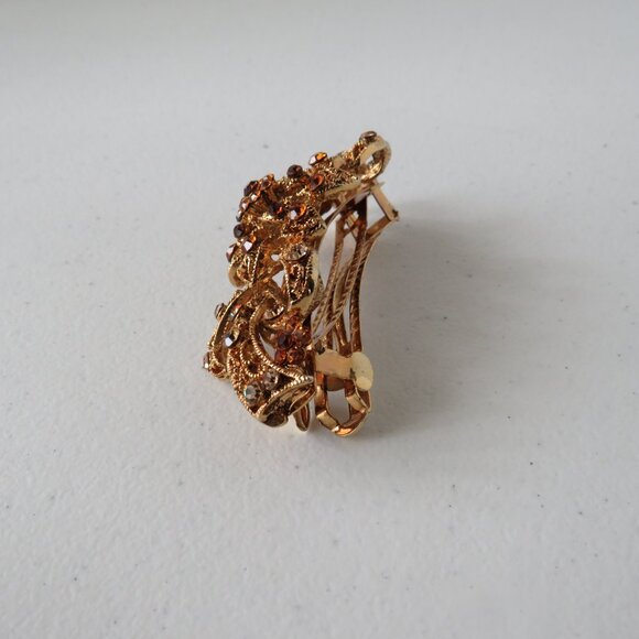 Women’s Flower Bow Gold Tone Metal Crystals Hair Barrette Hair Clip Accessory - Picture 3 of 9